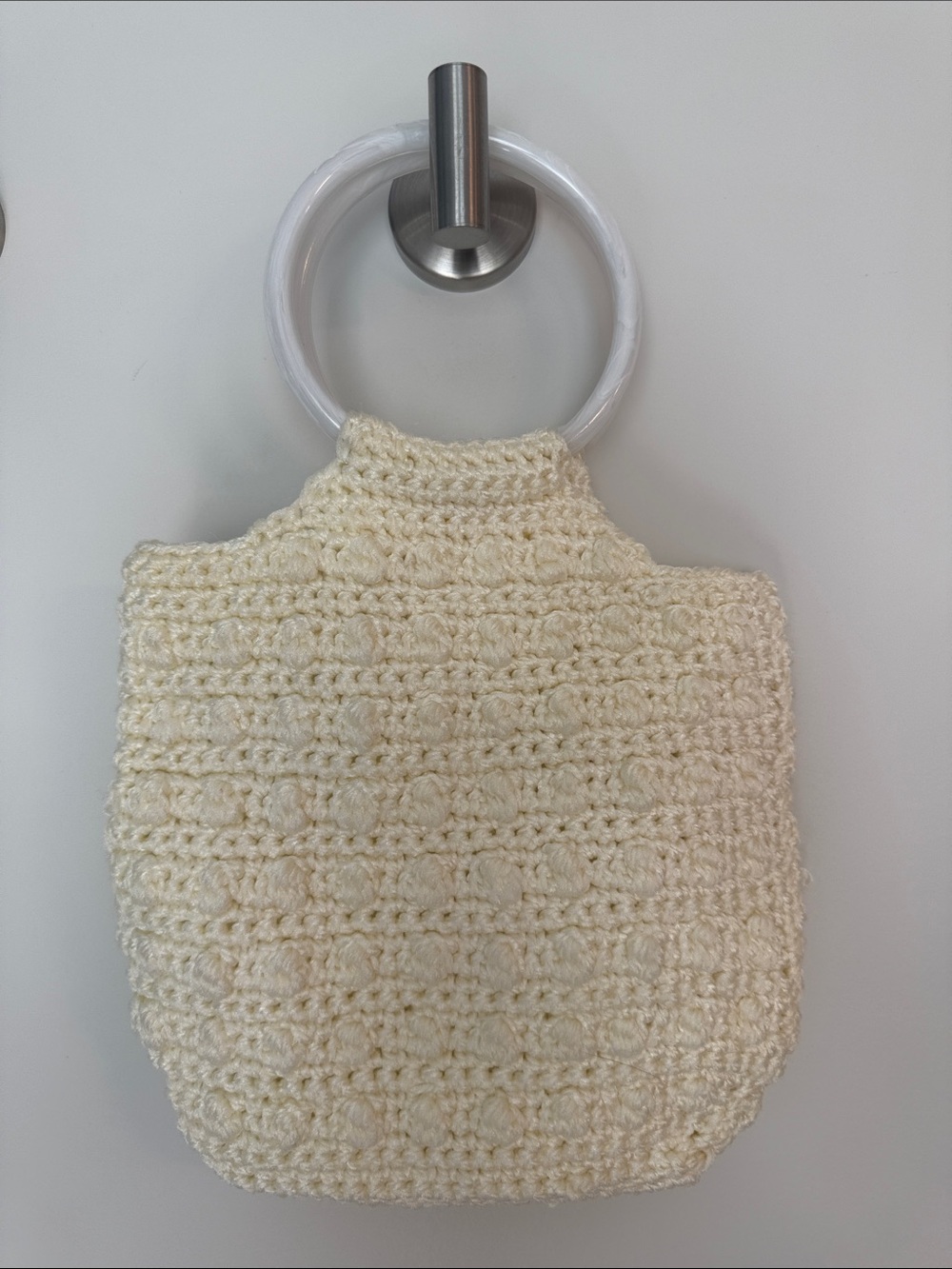 Vintage Hand-Crocheted Cream Tote Bag